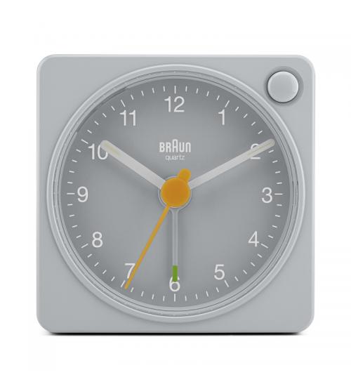 Braun BC02XG Classic Travel Analogue Alarm Clock with Snooze and Light - Grey