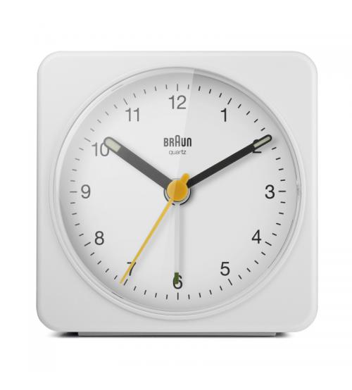 Braun BC03W Classic Analogue Alarm Clock with Snooze and Light - White