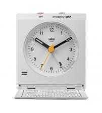 Braun BC05W Vitange Travel Analogue Alarm Clock with Snooze and Light - White