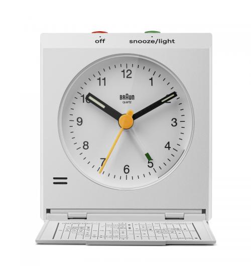 Braun BC05W Vitange Travel Analogue Alarm Clock with Snooze and Light - White