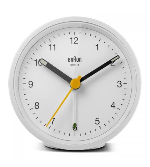 Braun BC12W Classic Analogue Alarm Clock with Snooze and Light - White