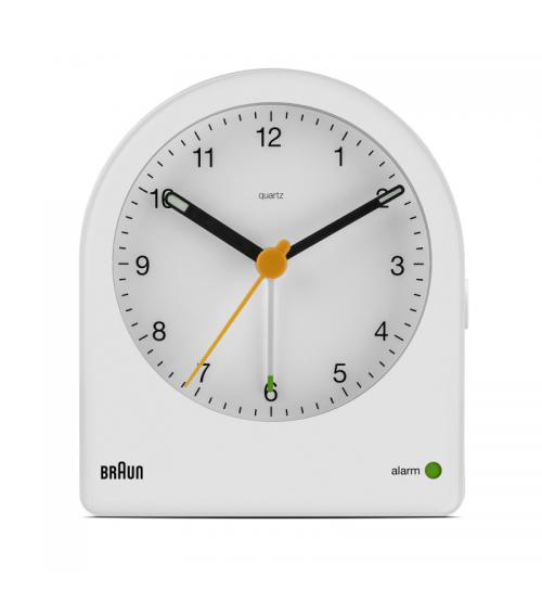 Braun BC22W Classic Analogue Alarm Clock with Snooze and Continuous Backlight - White