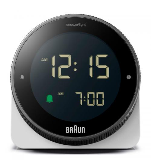 Braun BC24W Digital Alarm Clock with Rotating Bezel for Quick Time Setting - White