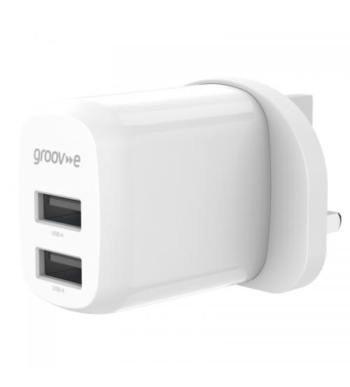 Groov-e GVMA103WE Dual USB-A 12W Wall Charger - White