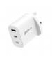 Groov-e GVMA109WE Dual USB-C & USB-A 65W GaN Wall Charger with Power Delivery - White