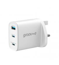 Groov-e GVMA109WE Dual USB-C & USB-A 65W GaN Wall Charger with Power Delivery - White