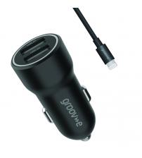 Groov-e GVMA126BK USB-A Car Charger 12W with Lightning Cable 1M - Black