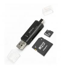 Groov-e GVPC08BK SD & Micro SD Memory Card Reader with USB-C, USB-A, Micro-USB Connectors