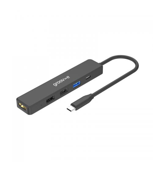 Groov-e GVPC10BK Multiport Hub USB-C to 5 Ports (HDMI, USB-C and USB-A x 3) - Black