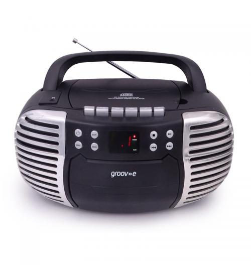 Groov-e GVPS813BK Retro Boombox Portable CD & Cassette Player with Radio - Black