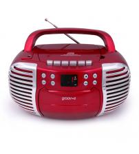 Groov-e GVPS813RD Retro Boombox Portable CD & Cassette Player with Radio - Red