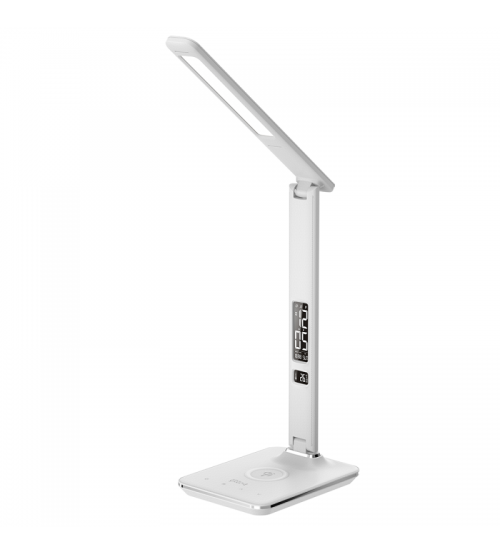 Groov-e GVWC04WE Ares Desk LED Lamp with Wireless Charging Pad & Clock - White