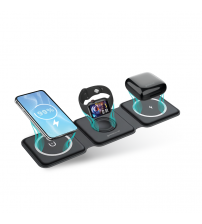 Groov-e GVWC10BK Triton 3-in-1 Foldable Wireless Charging Station - Black