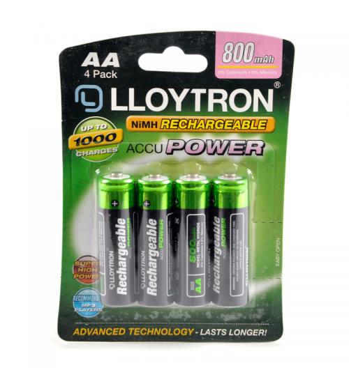 Lloytron B011 Rechargeable Accupower AA Ni-MH Batteries 800mAh - 4 Pack