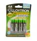 Lloytron B012 Rechargeable Accudigital AA Ni-MH Batteries 1300mAh - 4 Pack