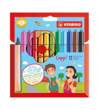 Stabilo 168/12-4 Cappi Fibre-Tip Pen with Cap-Ring Assorted Colours + 1 Cap-Ring 12pk