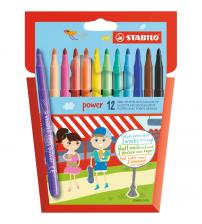 Stabilo 280/12-01 Power Medium Fibre-Tip Pen - Pack of 12 - Assorted Colours