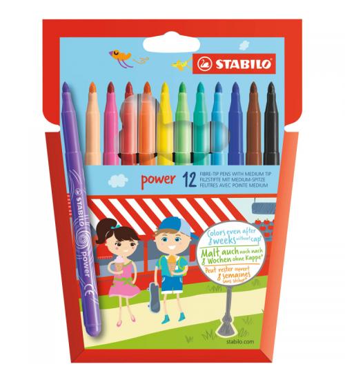 Stabilo 280/12-01 Power Medium Fibre-Tip Pen - Pack of 12 - Assorted Colours