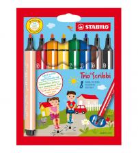 Stabilo 368/8-01 Trio Scribbi Triangular Fibre-Tip Pen - Pack of 8 - Assorted Colours