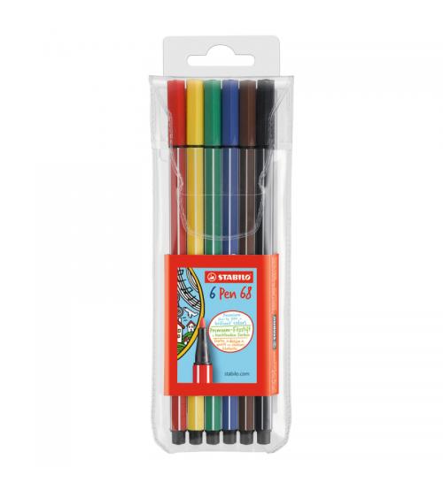 Stabilo 6806/PL Pen 68 Premium Fibre-Tip Pen - Pack of 6 - Assorted Colours