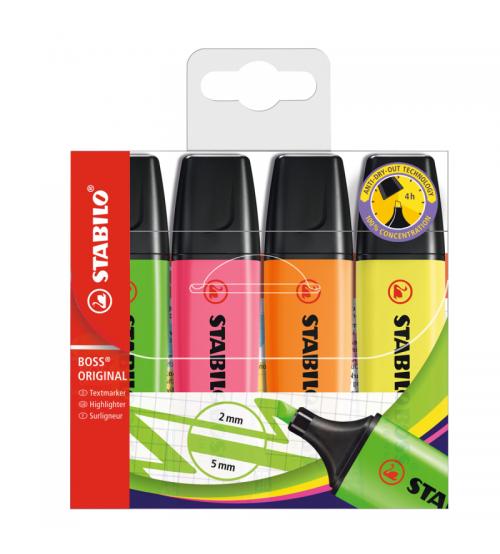 Stabilo 70/4 Original Highlighter - Pack of 4 - Yellow, Orange, Green, Pink