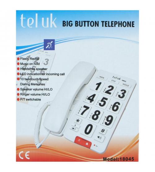 TEL UK 18045 Big Button Desk Phone - White